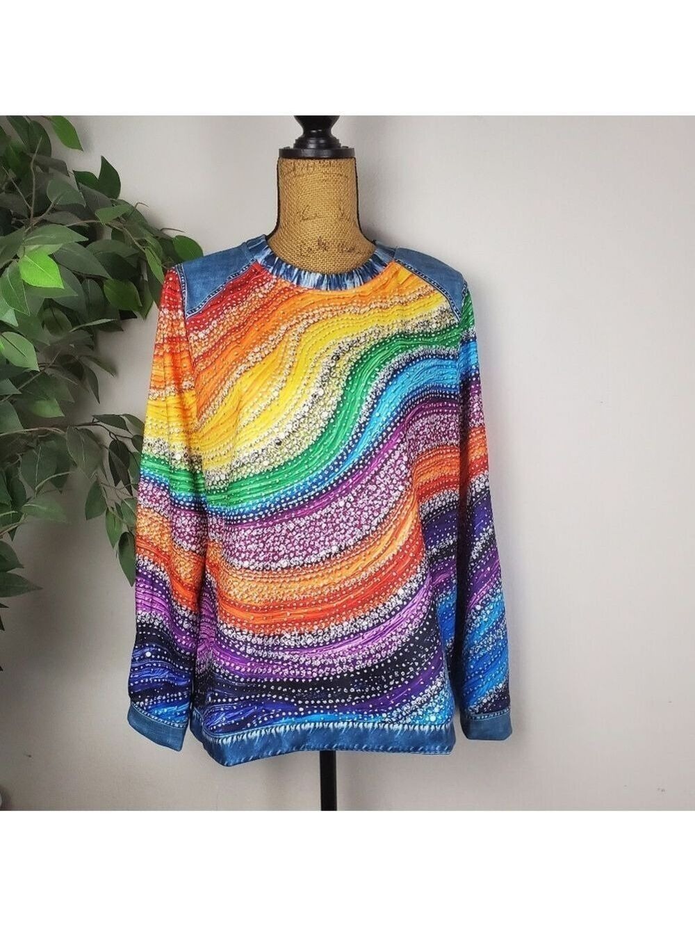 NEW Colorful Rainbow Patterned Sweater Women's Size Large